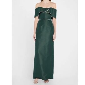 MARKARIAN: DESIGNER Eveline Off-the-shoulder Embellished Column Gown In Emerald